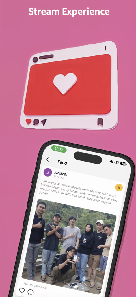 Hoople - Hoople mobile app social feed showing a group photo from a scavenger hunt event