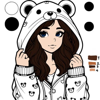 realistic girl in a animal pjs hoodie