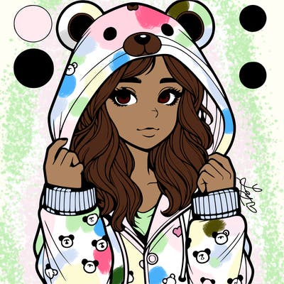 realistic girl in a animal pjs hoodie