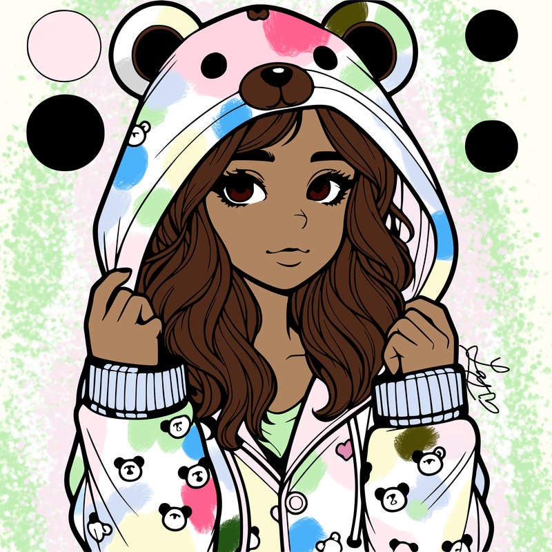 realistic girl in a animal pjs hoodie