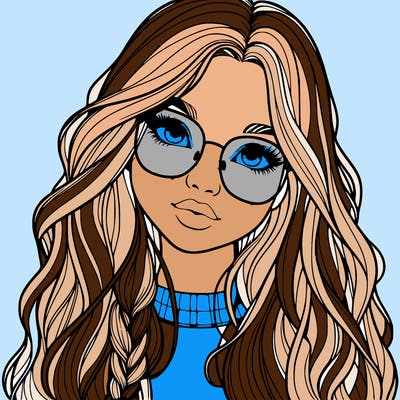 girl with long hair and freckles and glasses realistic