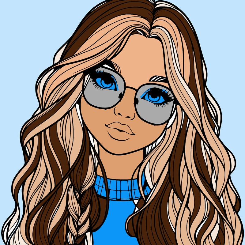 girl with long hair and freckles and glasses realistic