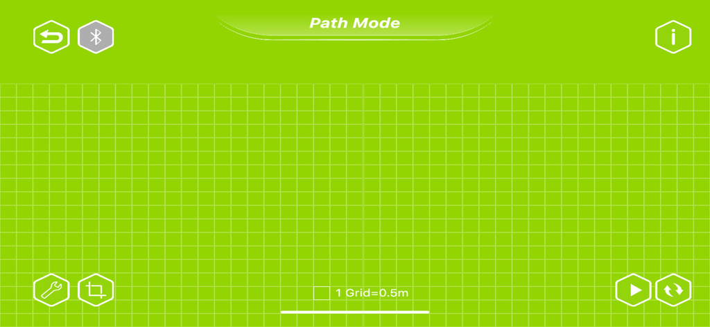 XP Block app Path Mode interface featuring a green grid for programming robot movement paths