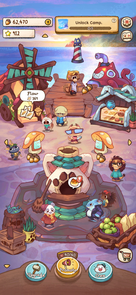Campfire Cat Cafe - Cute animal characters at a seaside restaurant with a large cat shaped oven