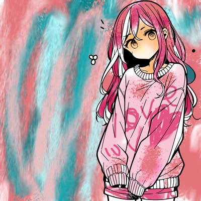 manga teen girl  in a sweater and baggy pants