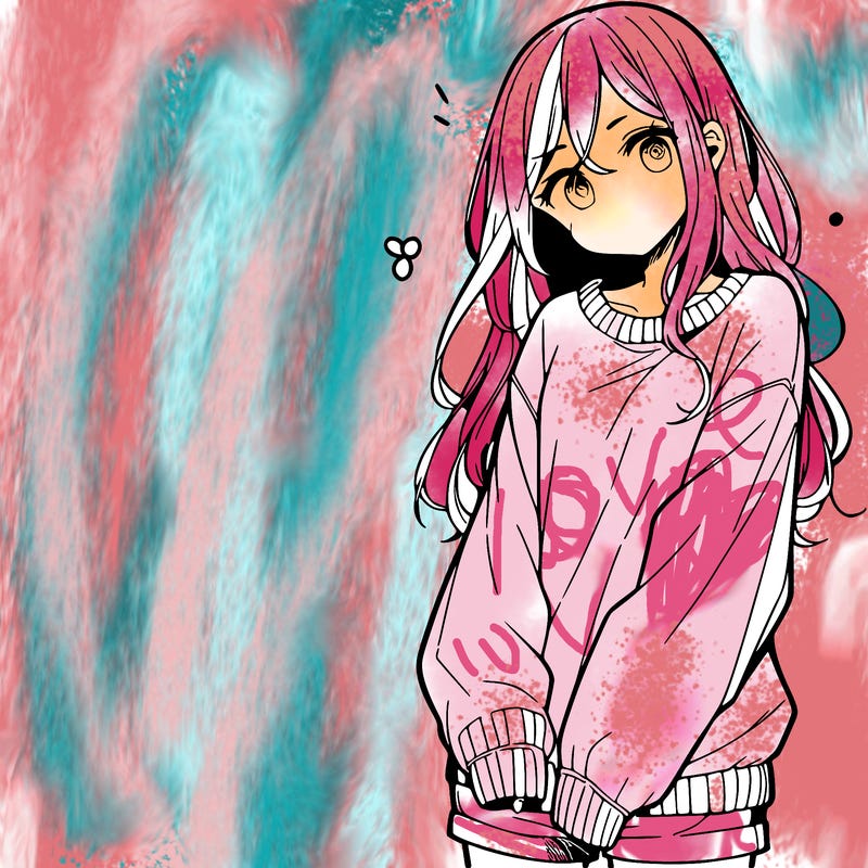 manga teen girl  in a sweater and baggy pants