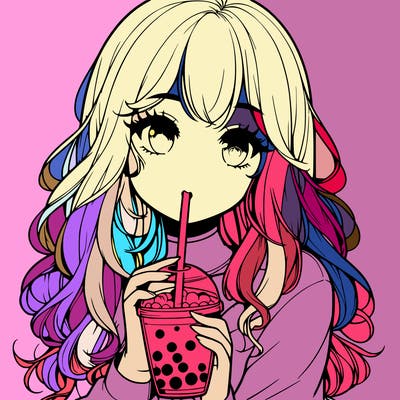 realistic girl drink a boba