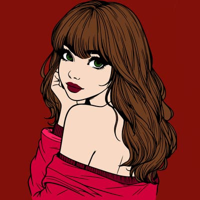 realistic girl with bangs looking over her shoulder