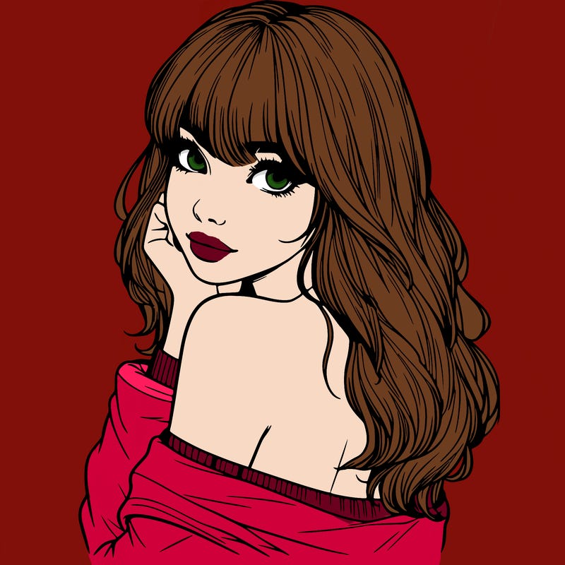 realistic girl with bangs looking over her shoulder