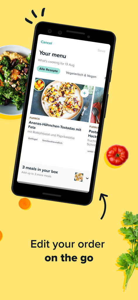 Marley Spoon - Marley Spoon mobile app interface for managing and editing meal orders.