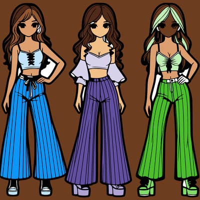 girls with flare pants and crop tops realistic