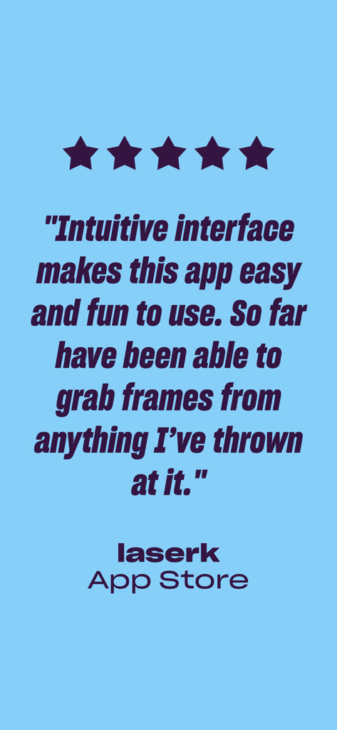 Eine Fünf-Sterne-App-Store-Bewertung für die SnapMotion Unlimited App, die ihre Fähigkeiten zur Frame-Extraktion lobt