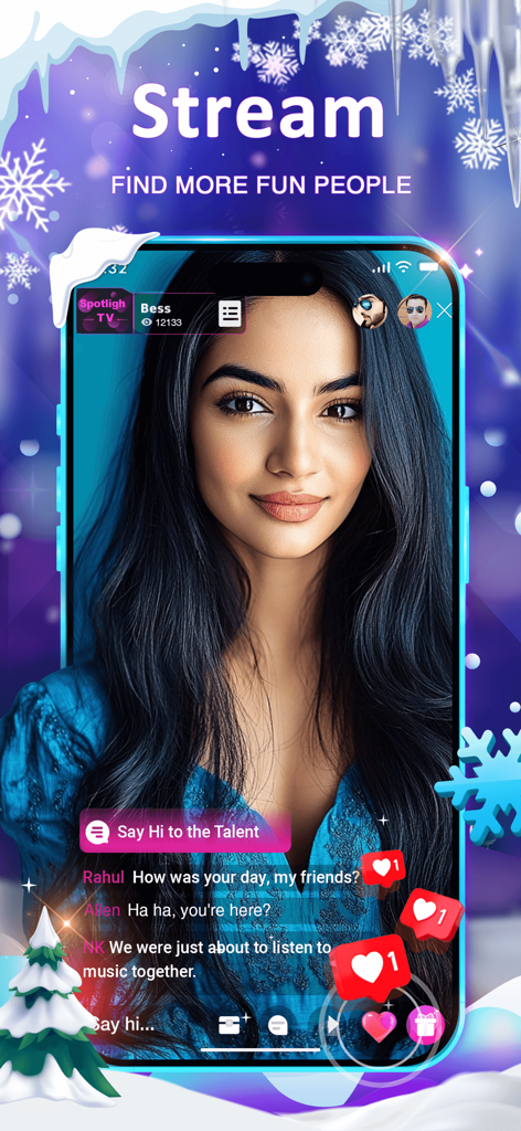 StreamKar - Live Video Chat - A screenshot of the StreamKar app showing a live video chat session with a popular creator and active chat.