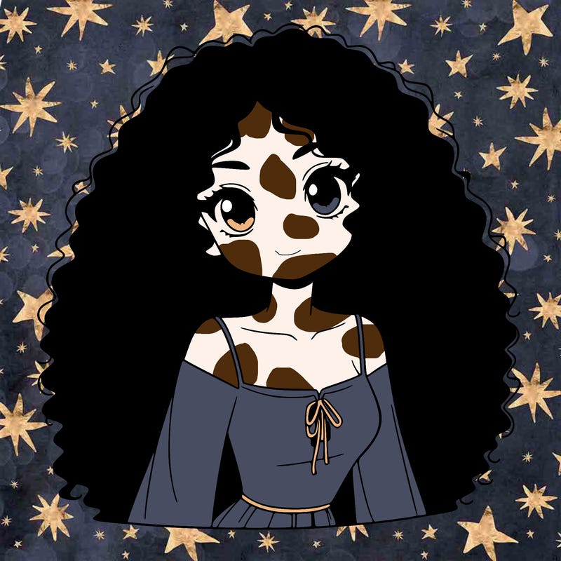 a black anime girl with long afro hair