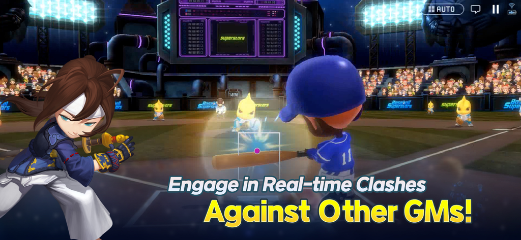 Echtzeit-PvP-Gameplay in Baseball Superstars 2024 mit Anime-Charakteren und spezialisierten Trainern