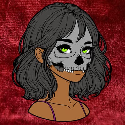 realistic girl with skull