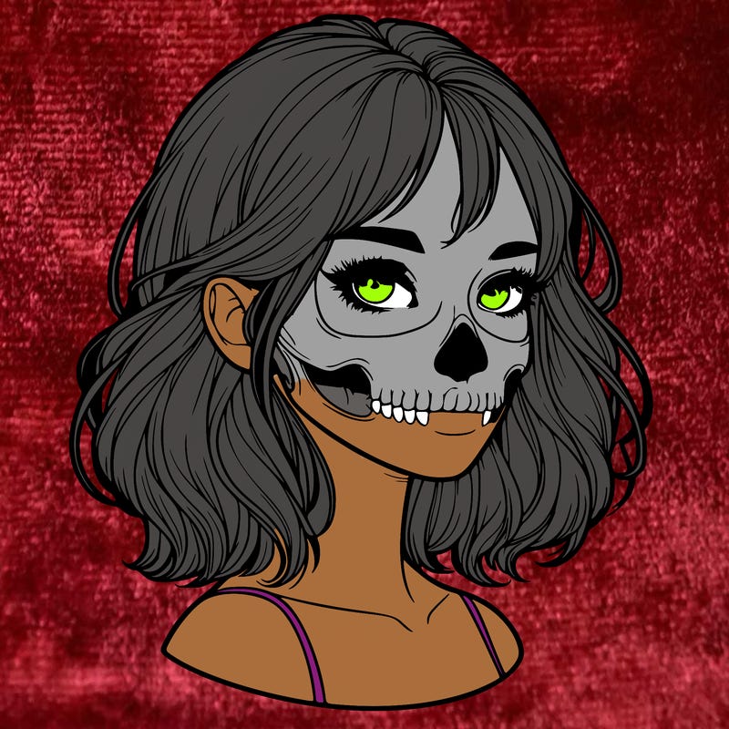 realistic girl with skull