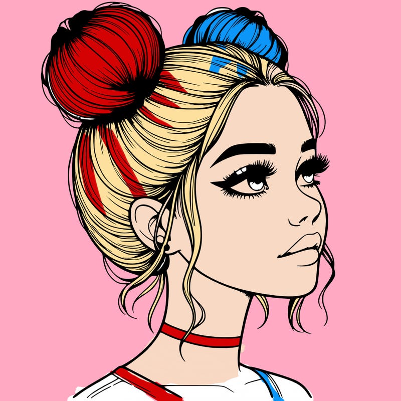 realistic girl with buns on the top of her head