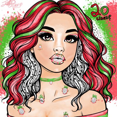 realistic girl with wavy hair and lips