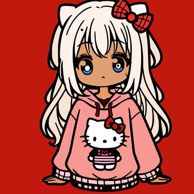 cute anime girl wearing a kuromi from hello kitty sweatshirt