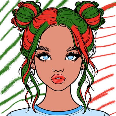 realistic girl with two buns in hair and lips