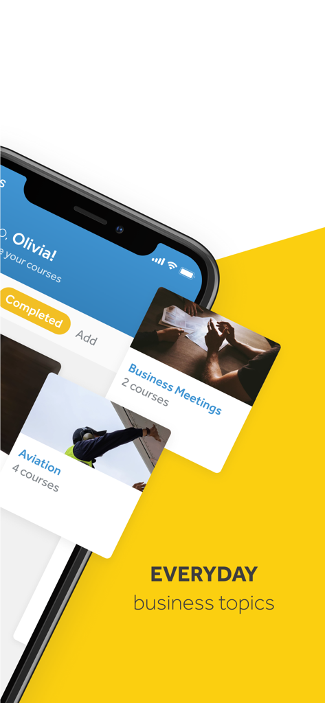 Rosetta Stone: Fluency Builder - Interfaccia dell'app Rosetta Stone Fluency Builder che mostra corsi di lingua per affari e aviazione per professionisti