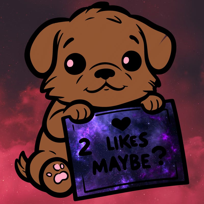 a puppy holding a sign that says 2 likes maybe?