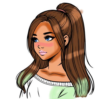 realistic girl with a high ponytail