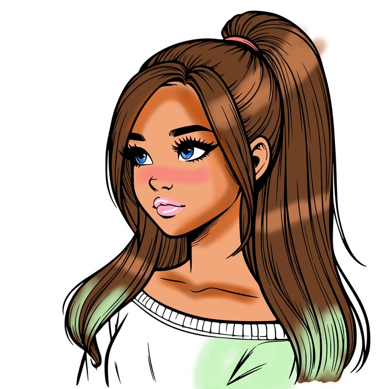 realistic girl with a high ponytail