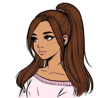 realistic girl with a high ponytail