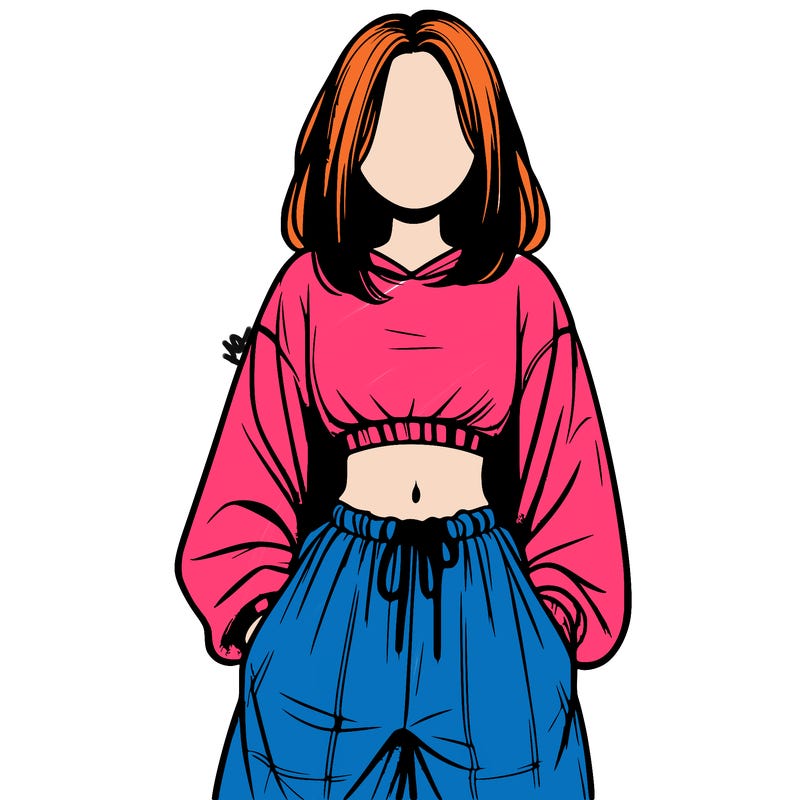 realistic girl faceless with baggy pants and a crop top
