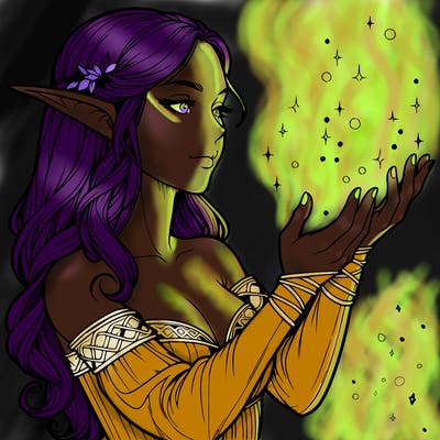 realistic elf girl doing magic