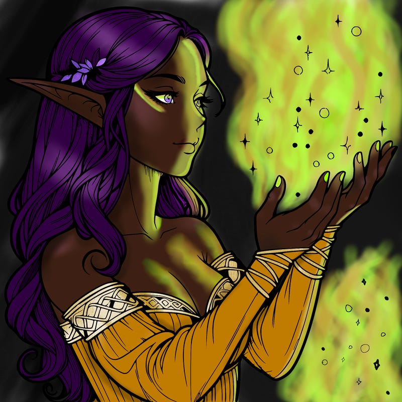 realistic elf girl doing magic