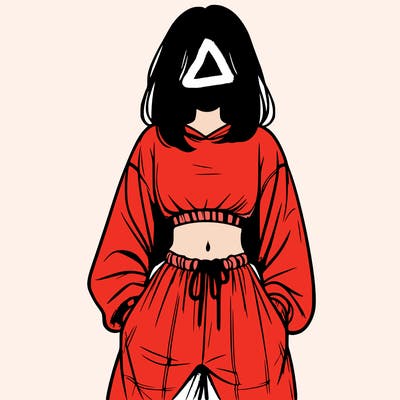 realistic girl faceless with baggy pants and a crop top