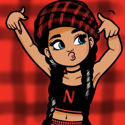realistic teenage girl with braids and a beanie and crop top doing 🫶🏼