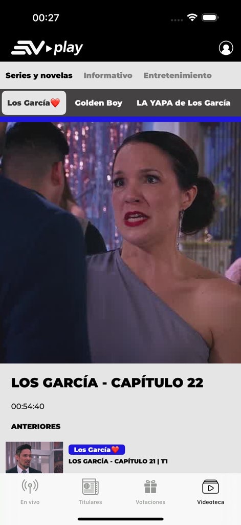 Ecuavisa Play - Interfaz de la aplicación Ecuavisa Play mostrando un episodio de la novela Los García