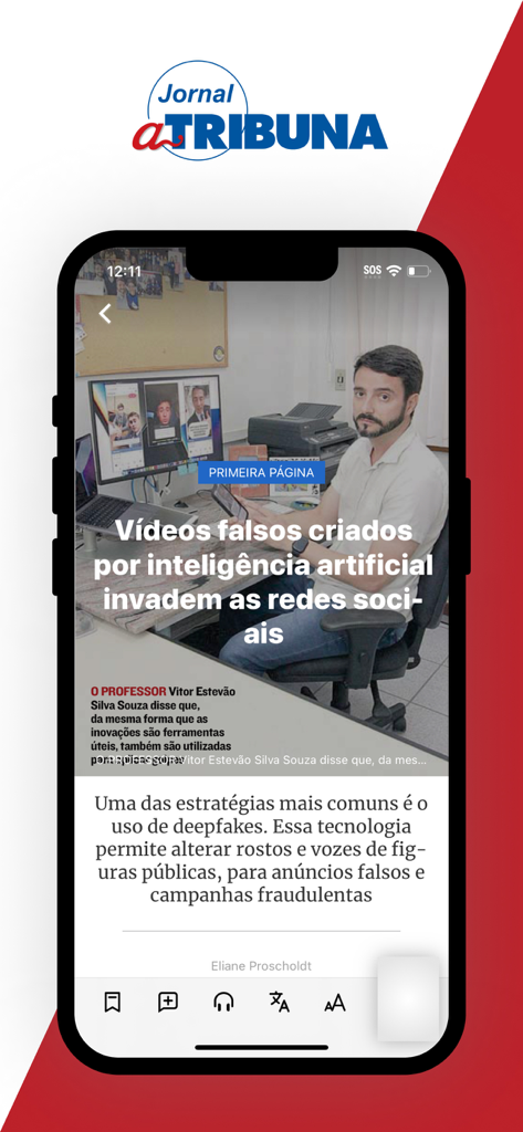 Interfaz de la aplicación A Tribuna Digital que muestra un artículo de noticias sobre inteligencia artificial en la pantalla de un iPhone.