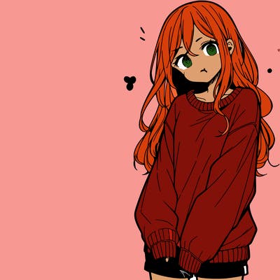 manga teen girl  in a sweater and baggy pants