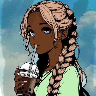 realistic girl with braided hair drinking boba