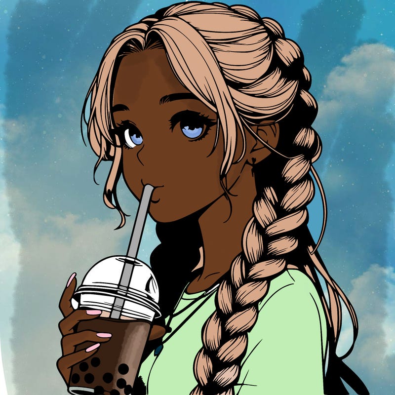 realistic girl with braided hair drinking boba