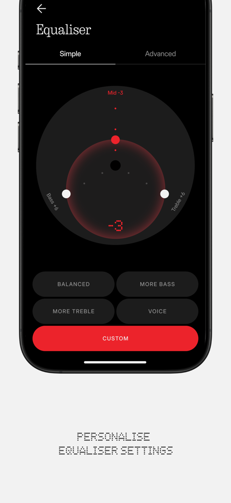 Nothing X - Nothing X app equalizer interface showing personalized sound settings for earbuds