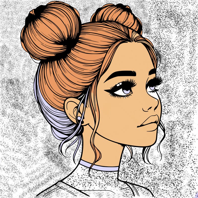 realistic girl with buns on the top of her head