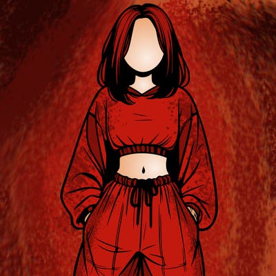 realistic girl faceless with baggy pants and a crop top