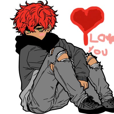 a male hoddie ripped jeans messy hair anime