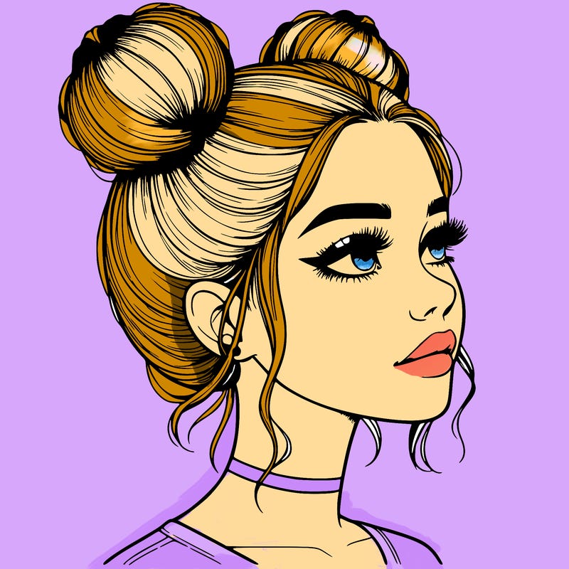 realistic girl with buns on the top of her head