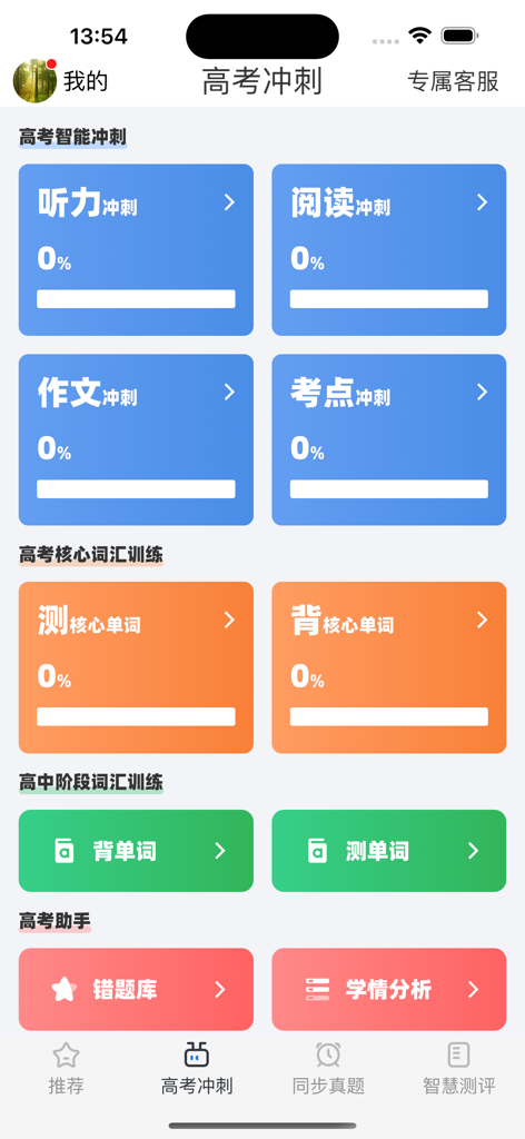 Dashboard of Wai Yu Tong High School Version app showing English learning modules for exam preparation