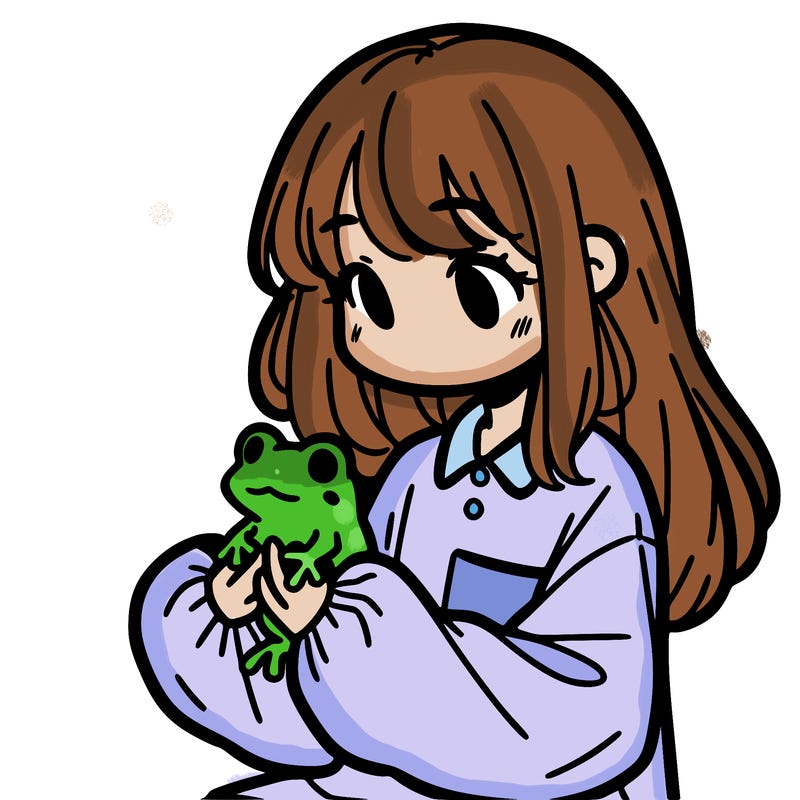 girl with long hair and a oversized shirt. and she is holding a frog