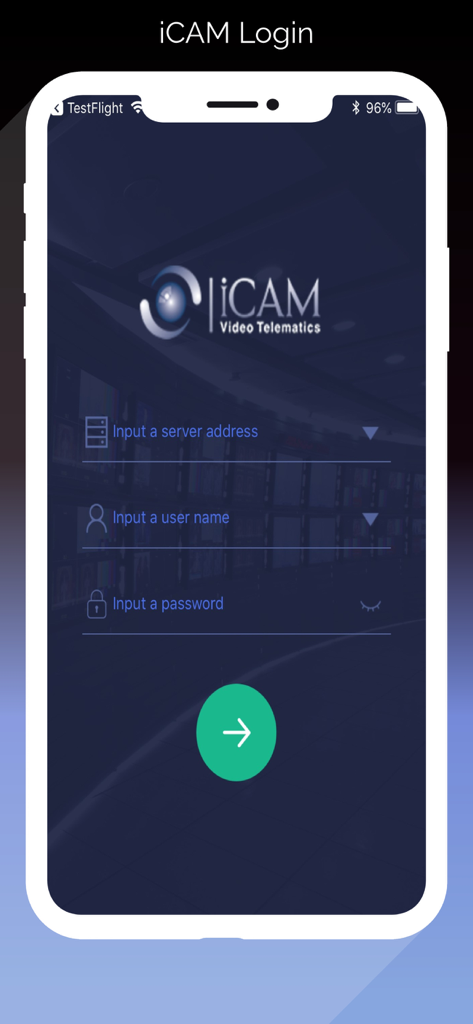 Anmeldebildschirm für die iCAM Fleet Video-Telematik-Anwendung