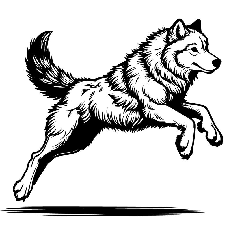 a realistic  wolf jumping