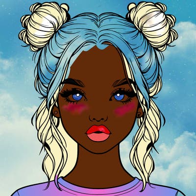 realistic girl with two buns in hair and lips